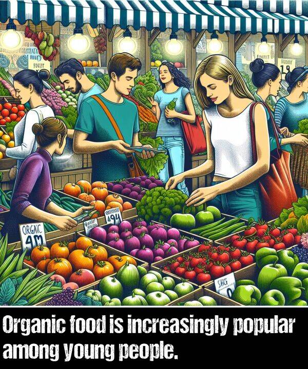 increasingly: Organic food is increasingly popular among young people.