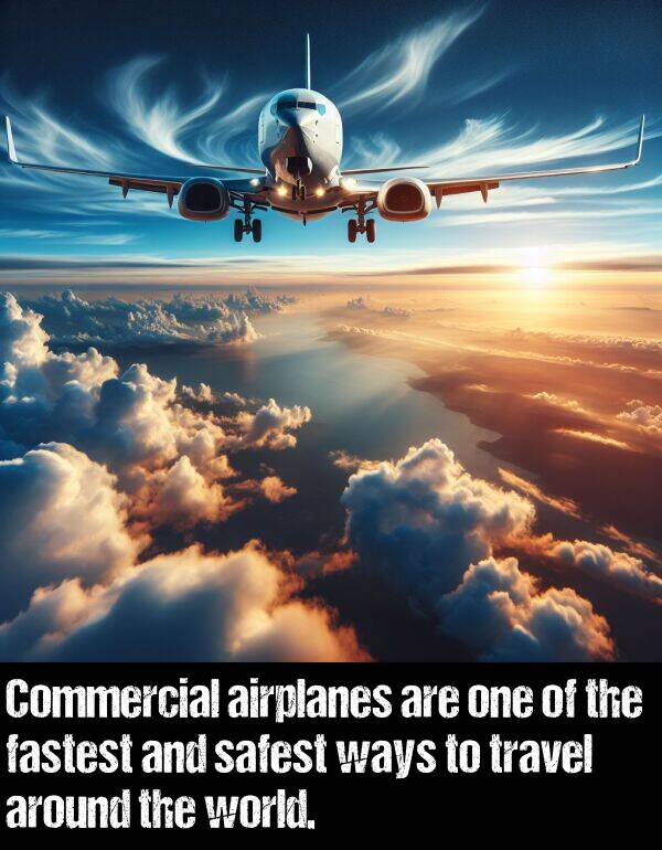 safest: Commercial airplanes are one of the fastest and safest ways to travel around the world.