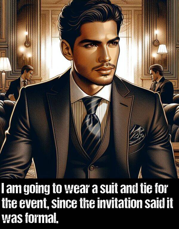 event: I am going to wear a suit and tie for the event, since the invitation said it was formal.