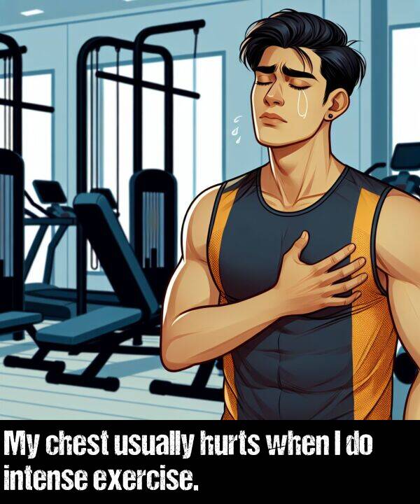 hurts: My chest usually hurts when I do intense exercise.