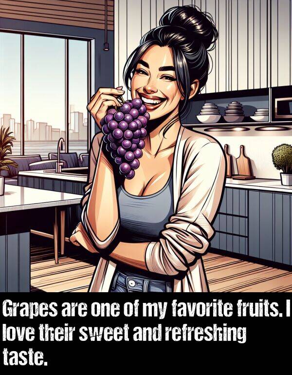 refreshing: Grapes are one of my favorite fruits. I love their sweet and refreshing taste.