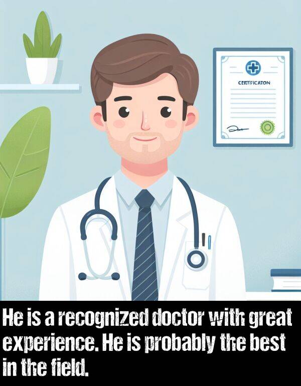 probably: He is a recognized doctor with great experience. He is probably the best in the field.