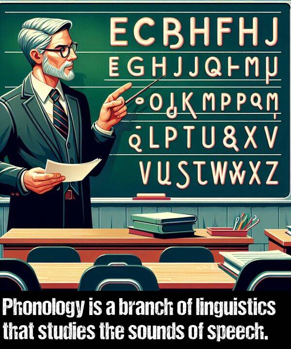 branch: Phonology is a branch of linguistics that studies the sounds of speech.