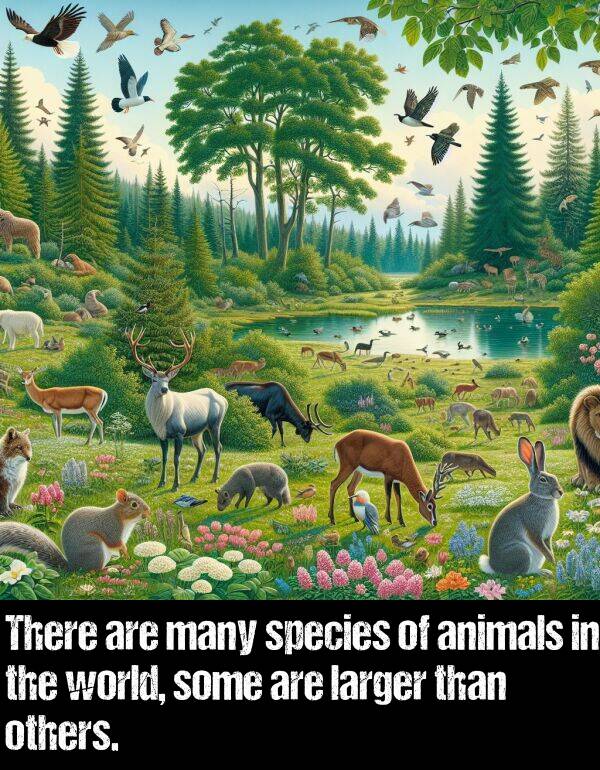 larger: There are many species of animals in the world, some are larger than others.