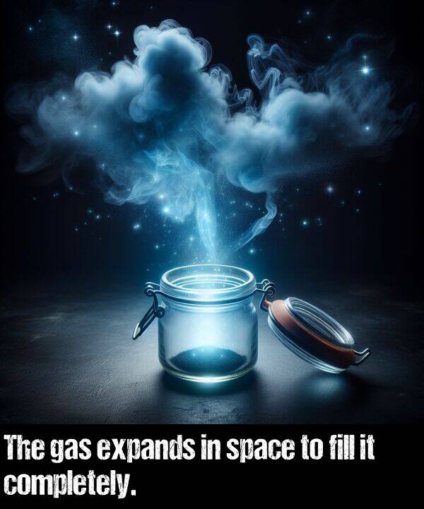 gas: The gas expands in space to fill it completely.