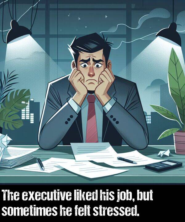 but: The executive liked his job, but sometimes he felt stressed.