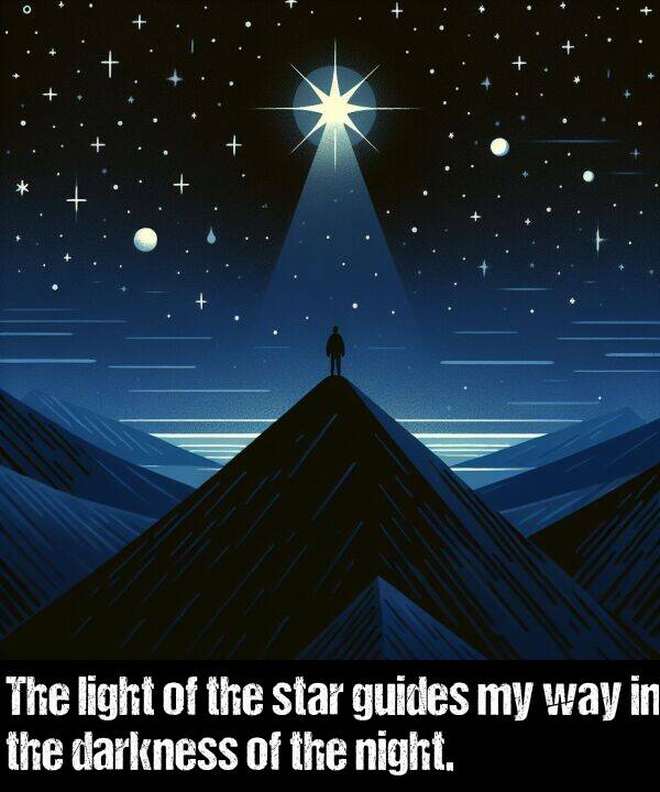 light: The light of the star guides my way in the darkness of the night.