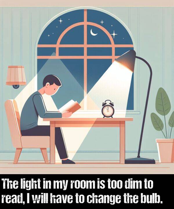 will: The light in my room is too dim to read, I will have to change the bulb.