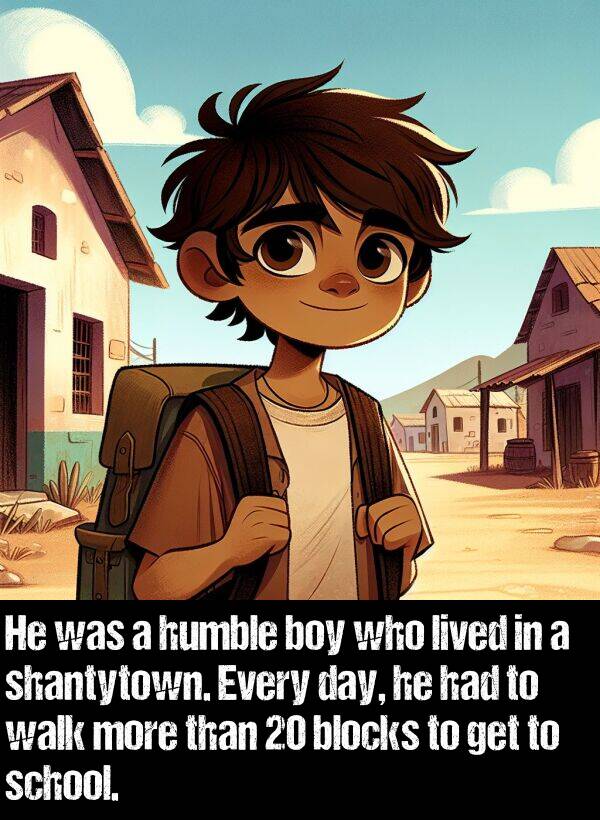 school: He was a humble boy who lived in a shantytown. Every day, he had to walk more than 20 blocks to get to school.