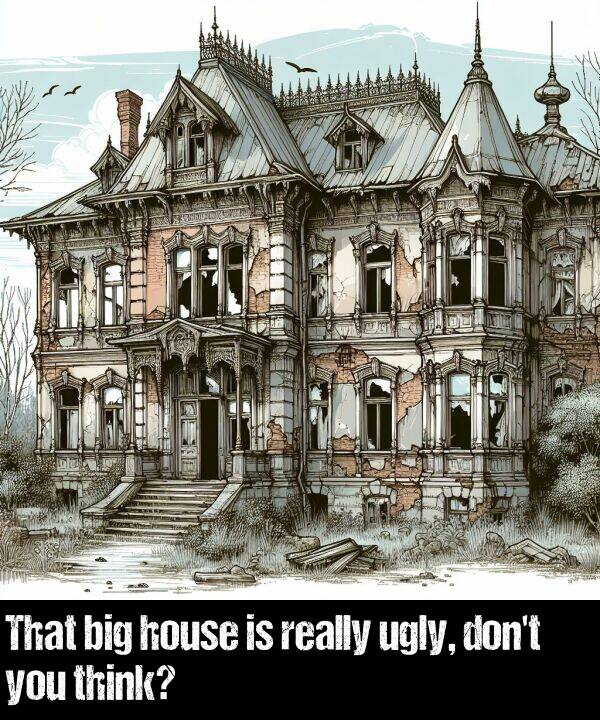 think: That big house is really ugly, don't you think?