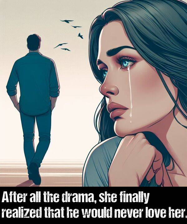 never: After all the drama, she finally realized that he would never love her.