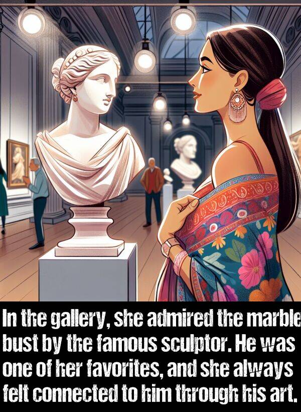 bust: In the gallery, she admired the marble bust by the famous sculptor. He was one of her favorites, and she always felt connected to him through his art.