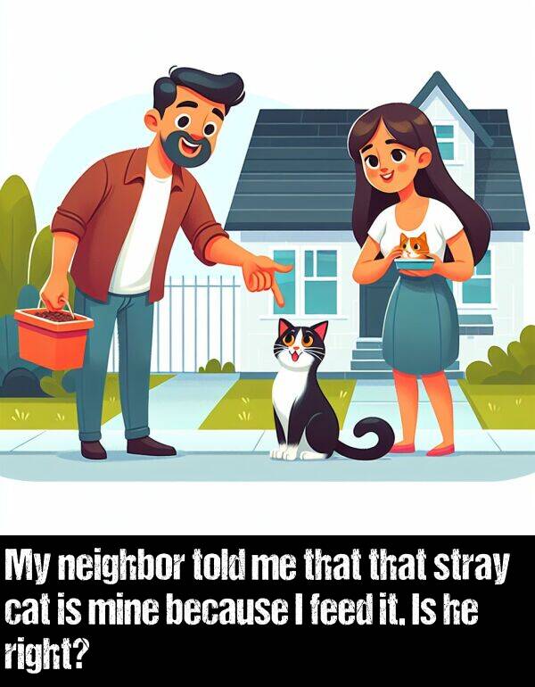 neighbor: My neighbor told me that that stray cat is mine because I feed it. Is he right?