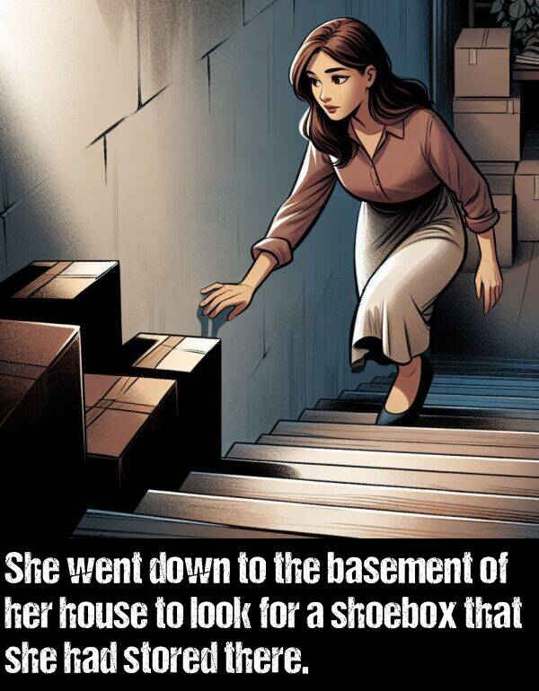 there: She went down to the basement of her house to look for a shoebox that she had stored there.