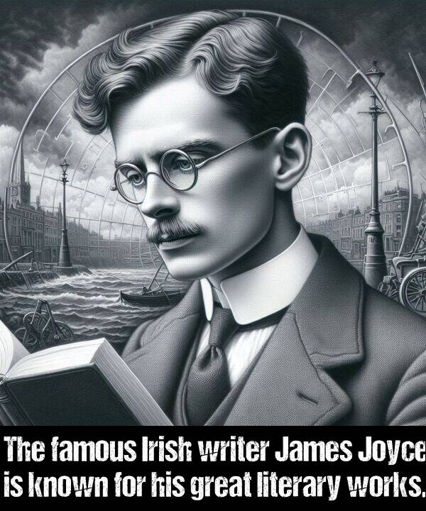 known: The famous Irish writer James Joyce is known for his great literary works.