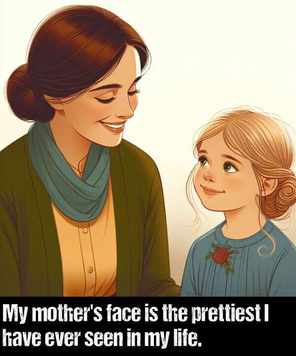 face: My mother's face is the prettiest I have ever seen in my life.