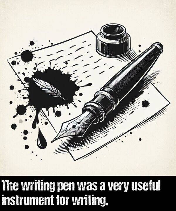 instrument: The writing pen was a very useful instrument for writing.