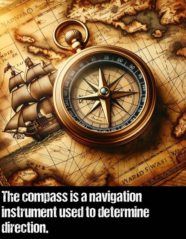 determine: The compass is a navigation instrument used to determine direction.