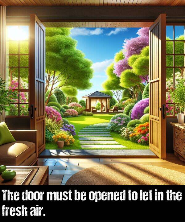 air: The door must be opened to let in the fresh air.