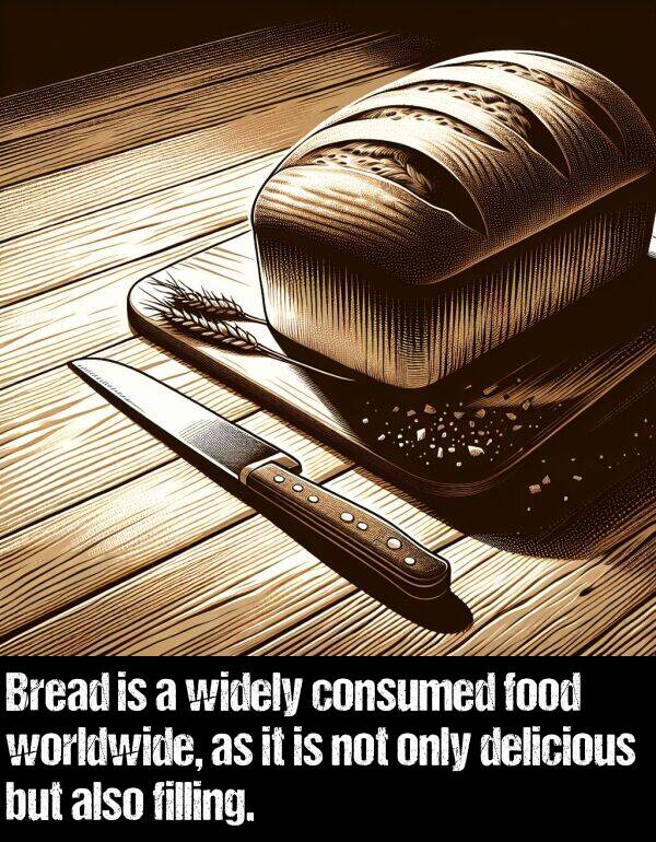 delicious: Bread is a widely consumed food worldwide, as it is not only delicious but also filling.