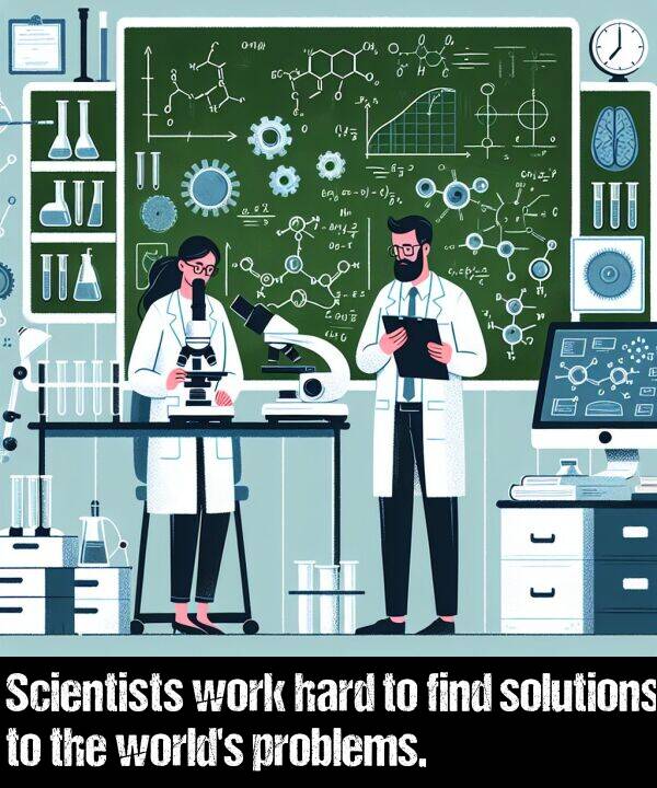 find: Scientists work hard to find solutions to the world's problems.