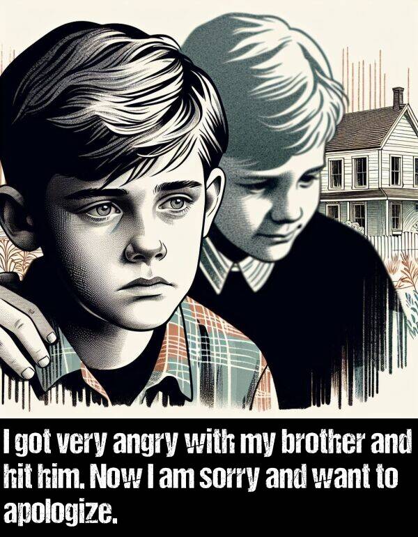 brother: I got very angry with my brother and hit him. Now I am sorry and want to apologize.