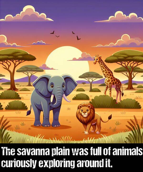 curiously: The savanna plain was full of animals curiously exploring around it.