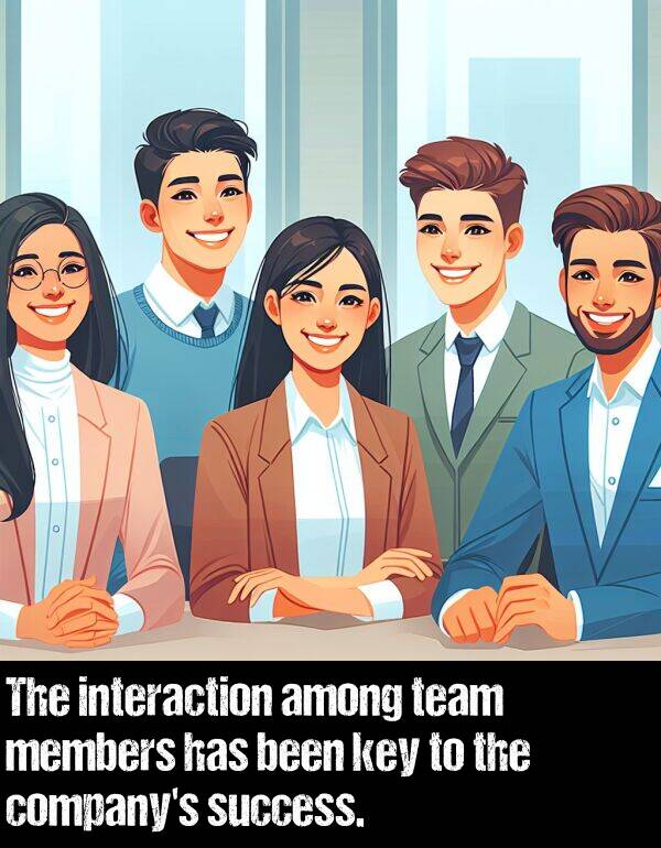 among: The interaction among team members has been key to the company's success.