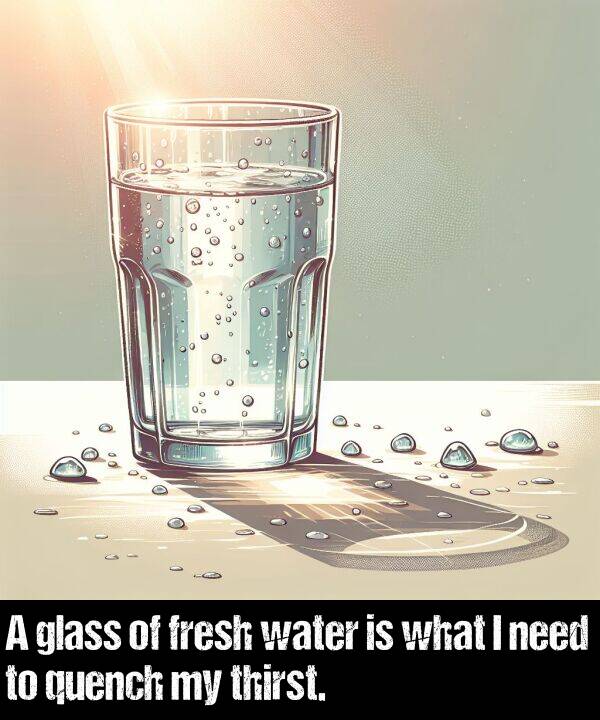 glass: A glass of fresh water is what I need to quench my thirst.