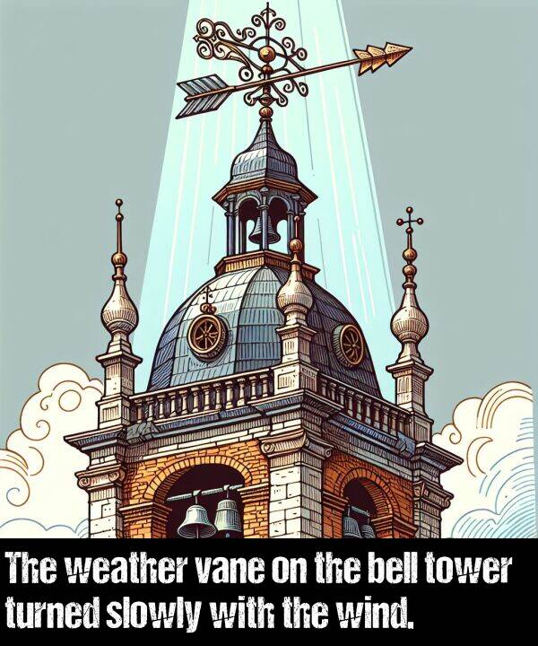 tower: The weather vane on the bell tower turned slowly with the wind.