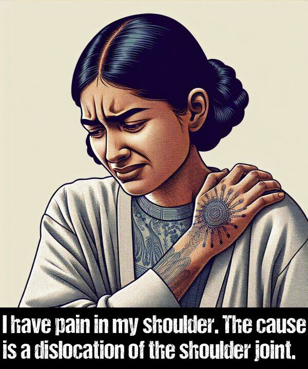 shoulder: I have pain in my shoulder. The cause is a dislocation of the shoulder joint.