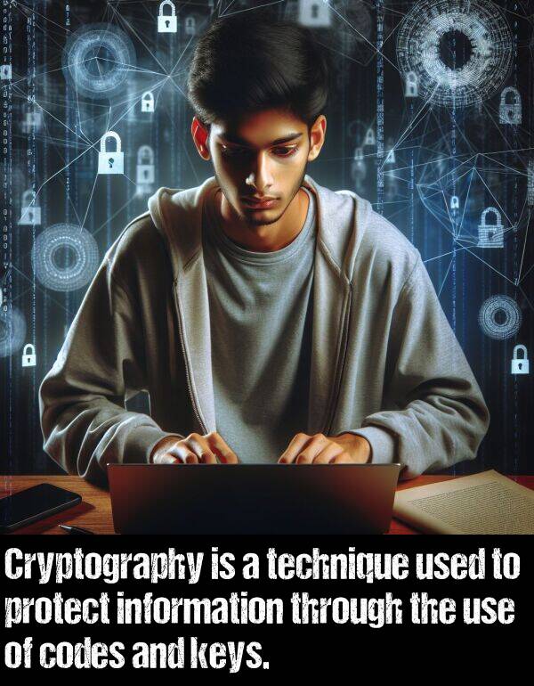 use: Cryptography is a technique used to protect information through the use of codes and keys.