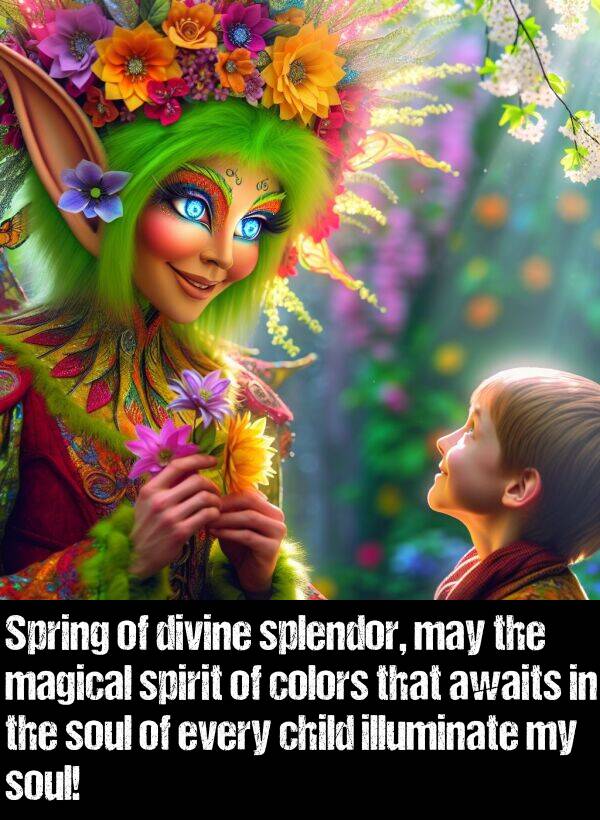 colors: Spring of divine splendor, may the magical spirit of colors that awaits in the soul of every child illuminate my soul!