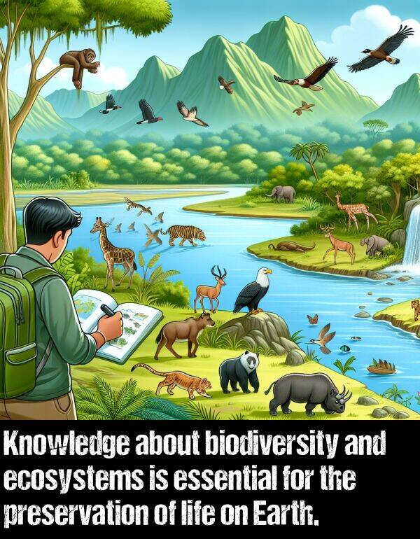 preservation: Knowledge about biodiversity and ecosystems is essential for the preservation of life on Earth.