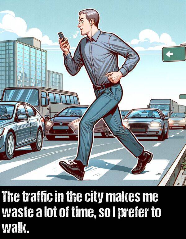 prefer: The traffic in the city makes me waste a lot of time, so I prefer to walk.