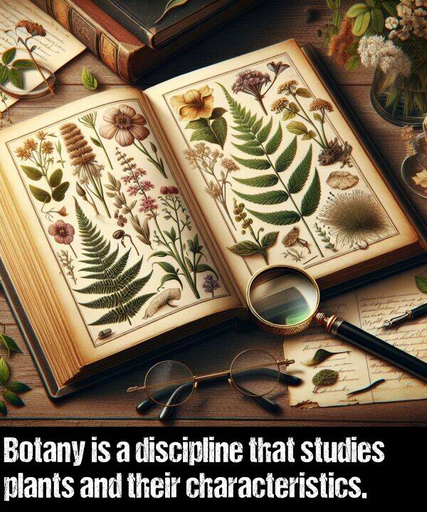 their: Botany is a discipline that studies plants and their characteristics.