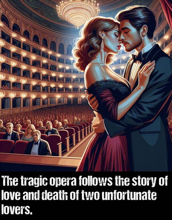 two: The tragic opera follows the story of love and death of two unfortunate lovers.