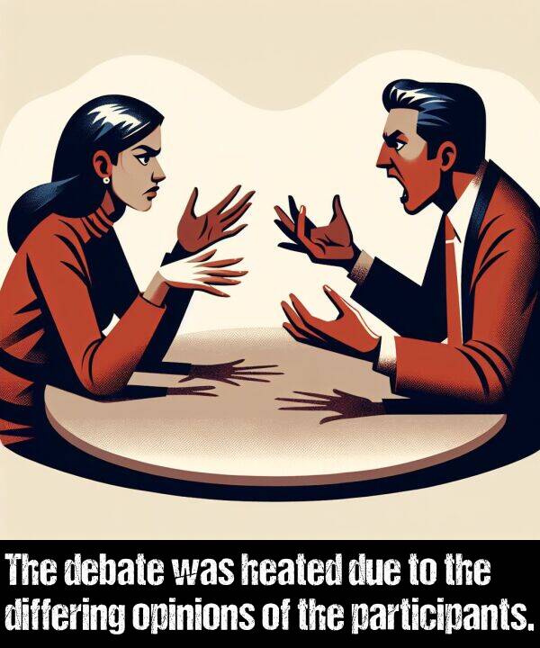 opinions: The debate was heated due to the differing opinions of the participants.