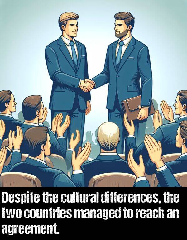 agreement: Despite the cultural differences, the two countries managed to reach an agreement.