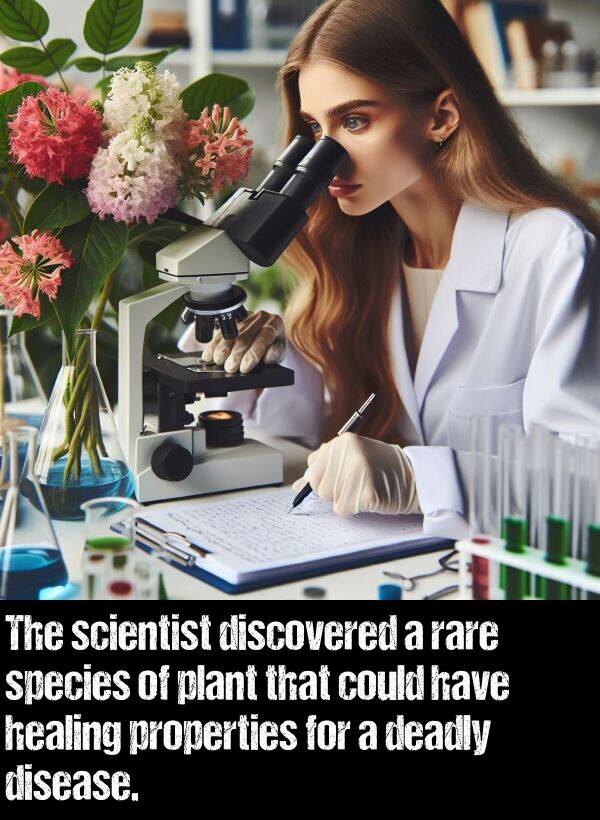 discovered: The scientist discovered a rare species of plant that could have healing properties for a deadly disease.