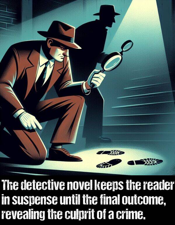 culprit: The detective novel keeps the reader in suspense until the final outcome, revealing the culprit of a crime.