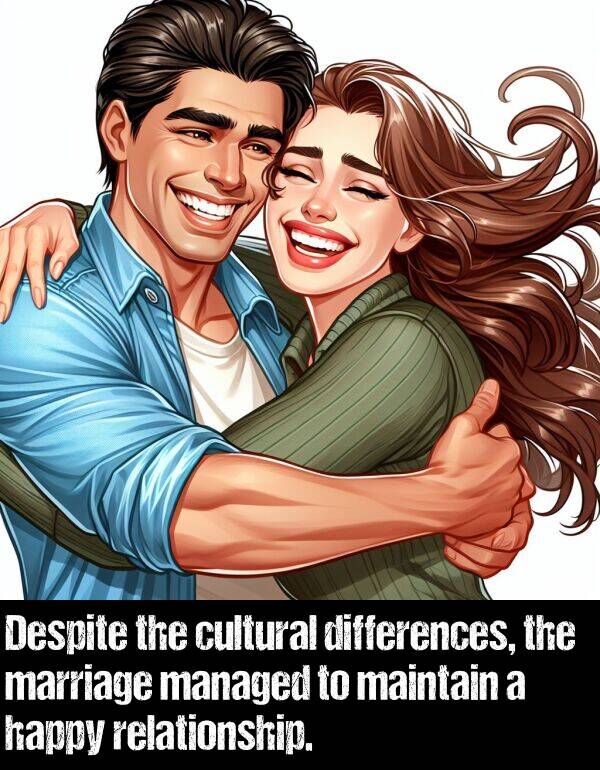 relationship: Despite the cultural differences, the marriage managed to maintain a happy relationship.