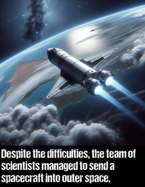 difficulties: Despite the difficulties, the team of scientists managed to send a spacecraft into outer space.