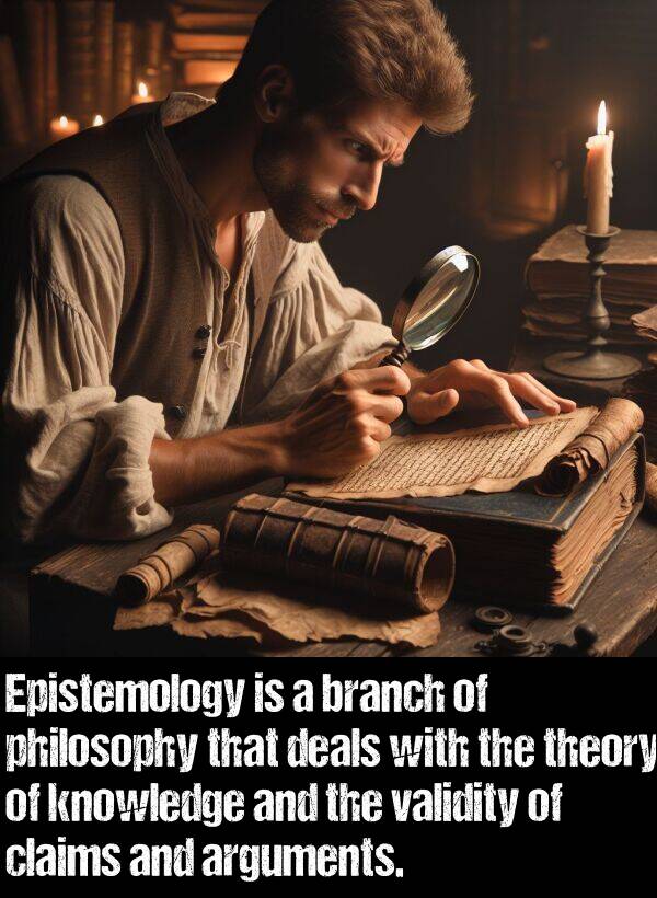 knowledge: Epistemology is a branch of philosophy that deals with the theory of knowledge and the validity of claims and arguments.