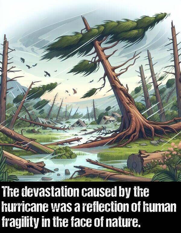 nature: The devastation caused by the hurricane was a reflection of human fragility in the face of nature.