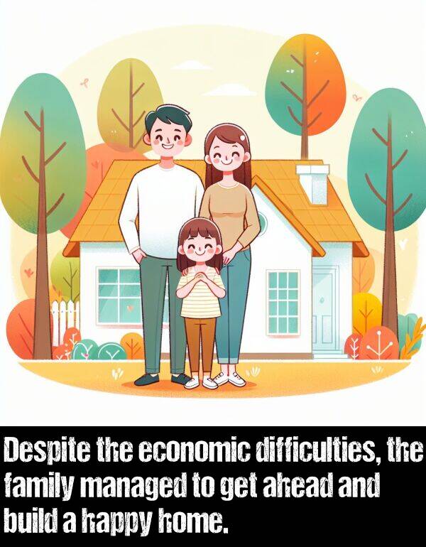 family: Despite the economic difficulties, the family managed to get ahead and build a happy home.