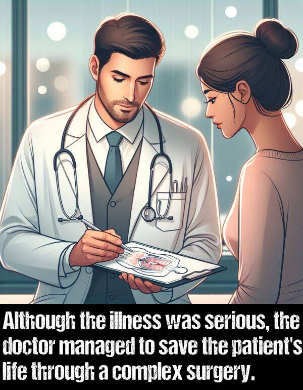 illness: Although the illness was serious, the doctor managed to save the patient's life through a complex surgery.