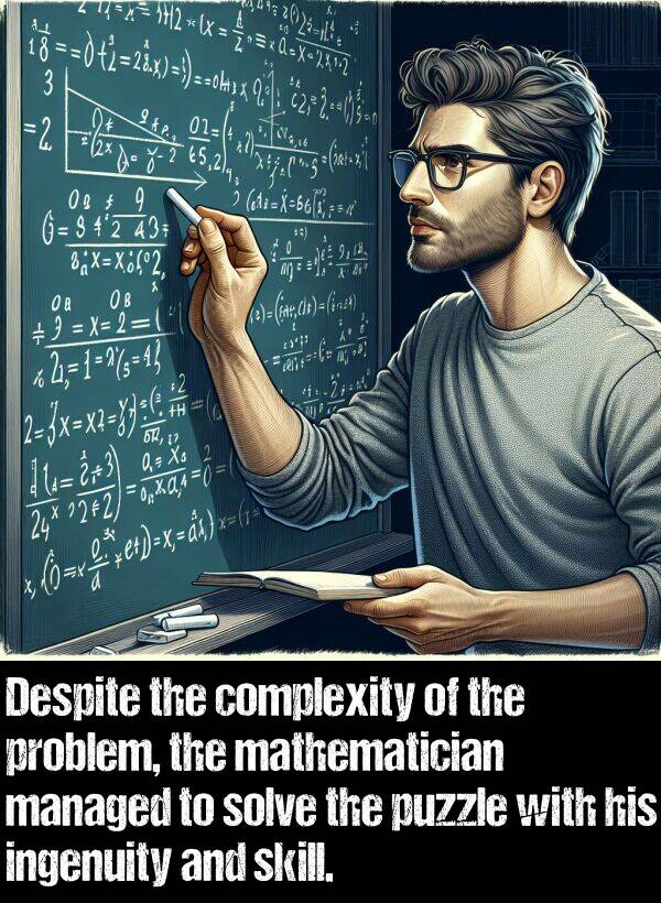 ingenuity: Despite the complexity of the problem, the mathematician managed to solve the puzzle with his ingenuity and skill.