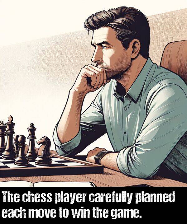 win: The chess player carefully planned each move to win the game.