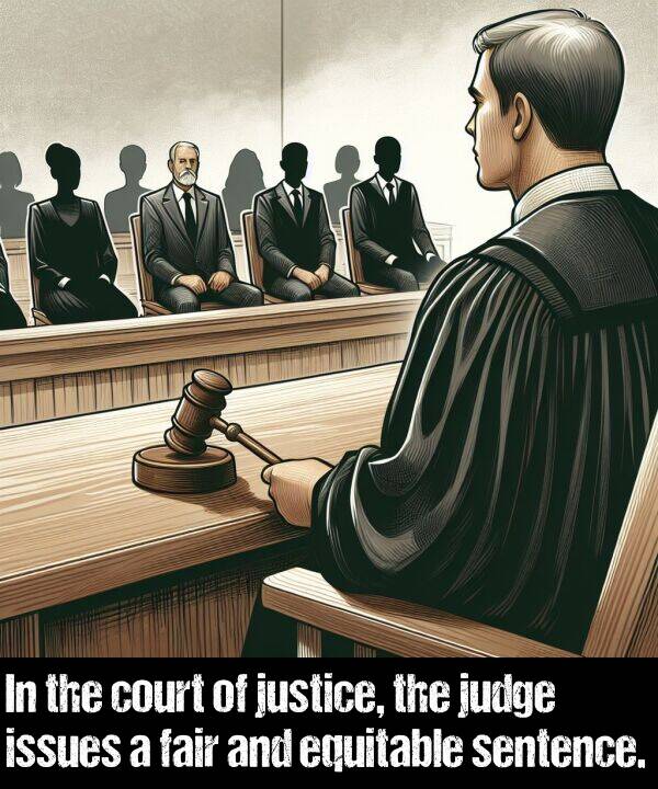 justice: In the court of justice, the judge issues a fair and equitable sentence.